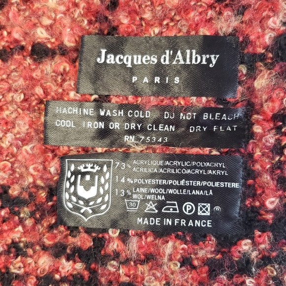 Jacques d'Albry PARIS Wool Blend Red Black Plaid Scarf Fringe Made in France - Picture 4 of 8